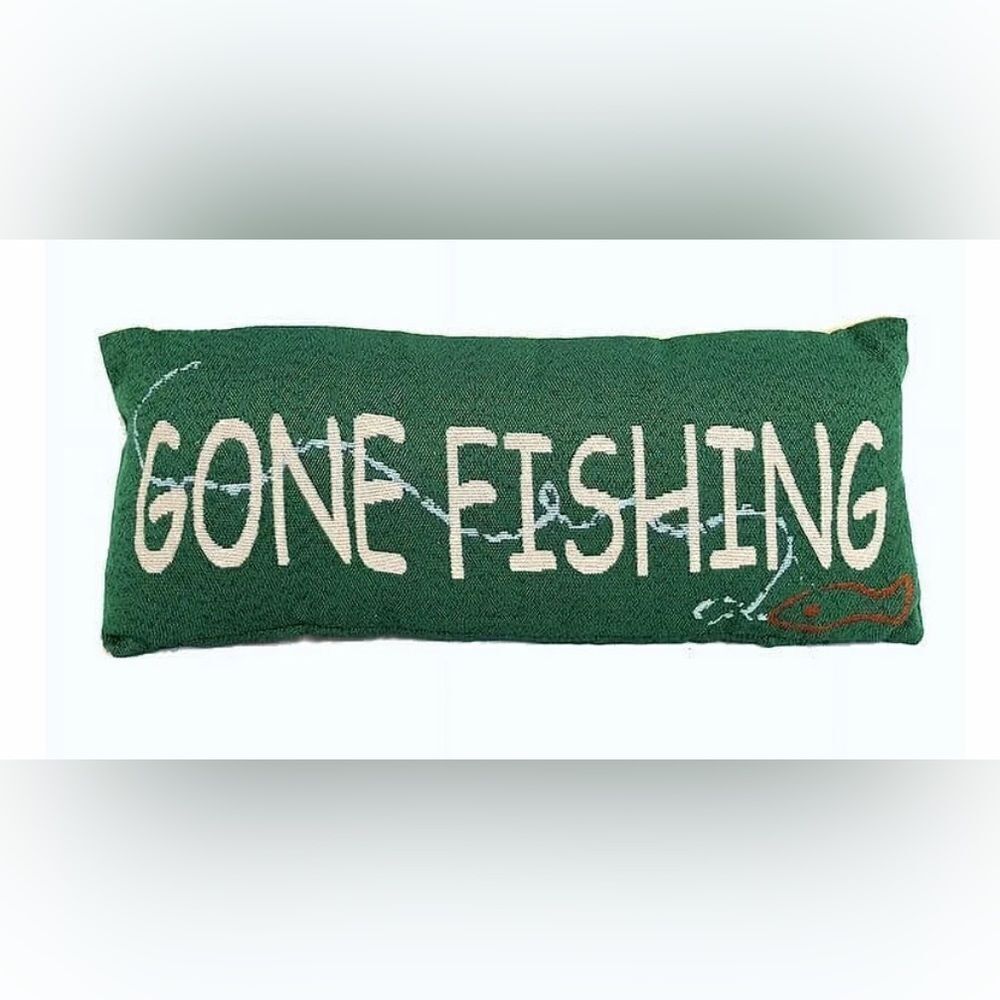 NEW … WOODLAND CREEK “Gone Fishing” Tapestry Pillow